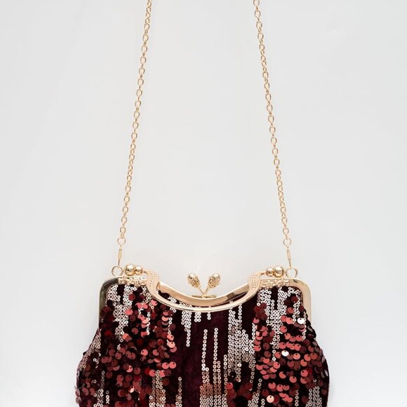Exquisite Two-Tone Sequin Velvet Bag with Bud Clasp - Elevate Your Evening Look - Picture 5 of 7